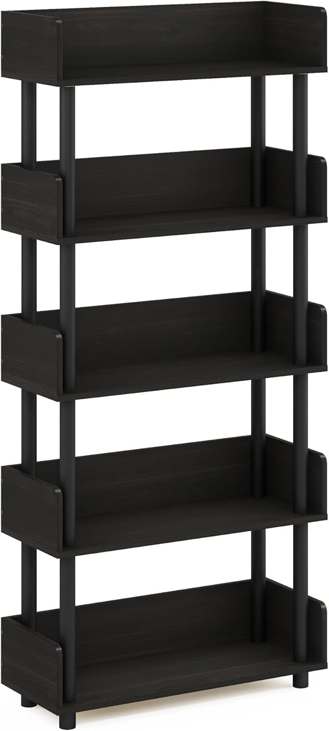 Furinno TURN-N-TUBE 5-Tier Display Shelf, Storage Shelves, Book Shelf, Open Shelves with Rounded Corner Top Edges, for Organization and Storage, Living Room, Home Office, Espresso