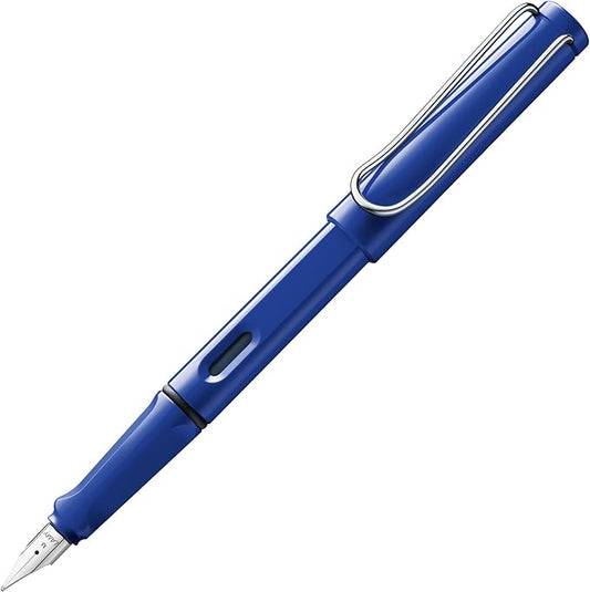 LAMY safari blue - Fountain Pen with ergonomic grip & polished steel nib in size F - ideal for any Writing & Calligraphy - including LAMY T 10 blue cartridge - Right-Handed