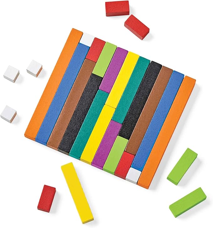 hand2mind Wood Cuisenaire Rods Individual Set, Fraction Bars, Montessori Number Rods, Counting Blocks, Math Manipulatives, Math Teacher Supplies, Kindergarten Homeschool Supplies (Set of 74)