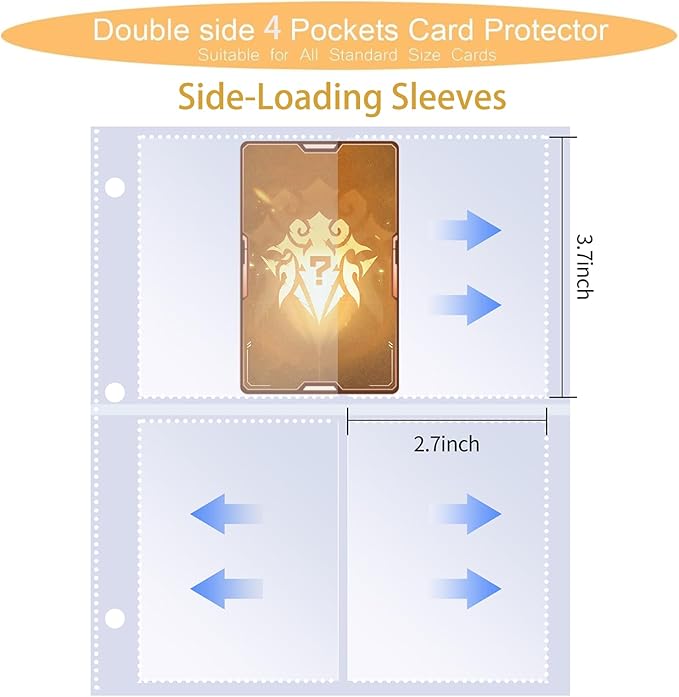 Trading Card Binder with Side-Loading Pages 400-Pocket Sports, Game, Membership & Shopping Card Album with Display Cover, Zipper & Wrist Strap, Fits Football Cards & More