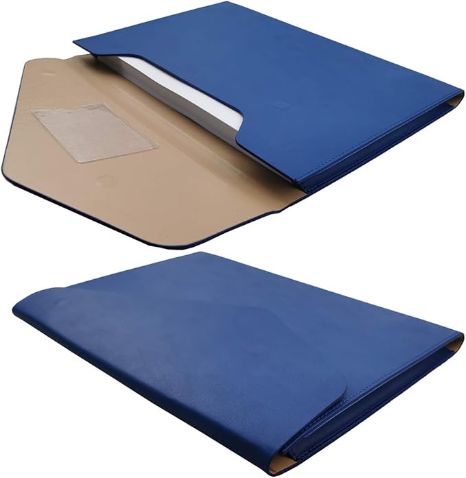 Enyuwlcm PU Leather A4 File Folder Document Holder Waterproof Portfolio Envelope Folder Case with Invisible Magnetic Closure Blue