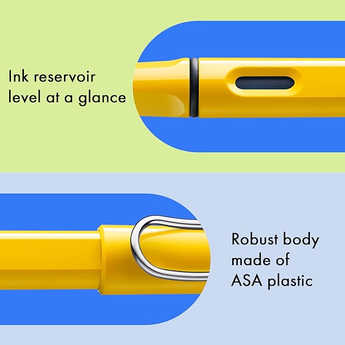 LAMY safari yellow - Fountain Pen with ergonomic grip & polished Left-Handed steel nib (LH) in size M - ideal for any Writing & Calligraphy - including LAMY T 10 blue cartridge