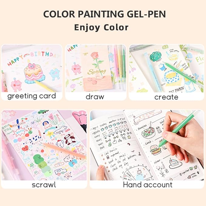 Gel Pens with Fine Point 0.6mm, 9 Colors Drawing Pencils for Adult Coloring Books Smooth Writing Pen Set for Journaling(Highlight Pastel)