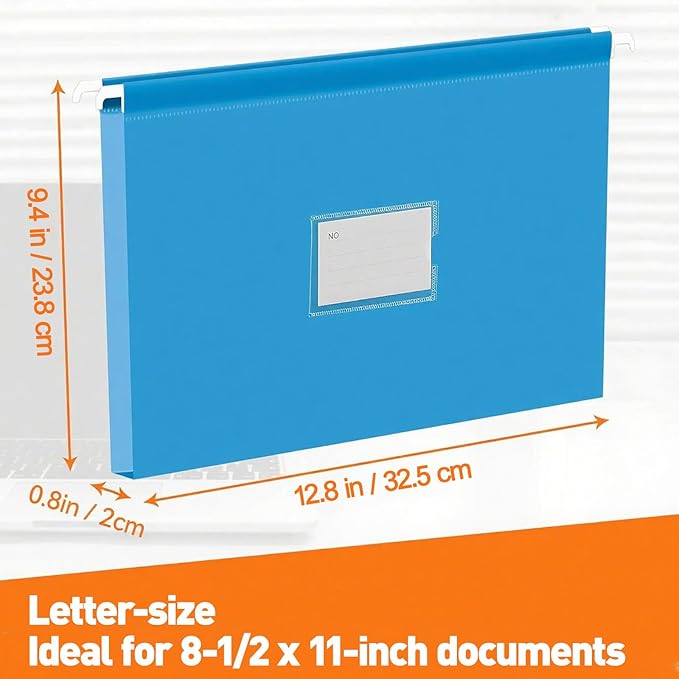 BOENFU Hanging File Folders, Letter Size, 26 Pack Sturdy Plastic Hanging Organizer File Folders for Efficient Filing, Assorted Colors