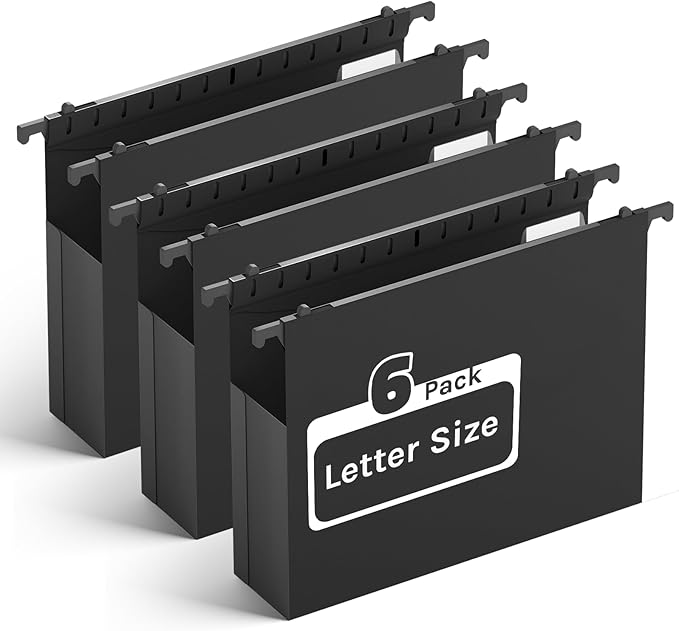 Extra Capacity Hanging File Folders Letter Size,Heavy Duty 2" Expandable Hang Folder with Tabs,6 Pack Plastic File Cabinet Folders,Hanging File Organizer for Bulk Files/Medical Charts
