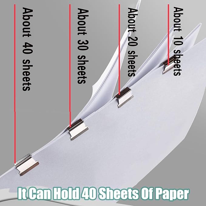 Portable Binder Clip Stapler, Includes 100 Reusable Clips, Handheld Paper Clam Clip Dispenser Large Size, Mini Push Stapler Clamp Staplers for Desktop Document Home School Desk Office(White*2)
