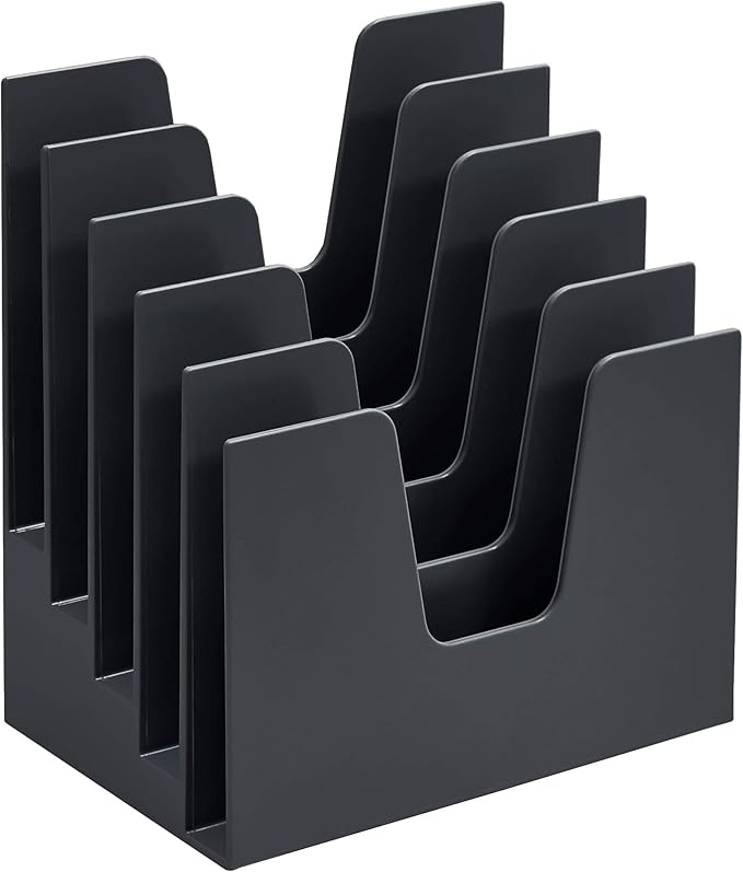 Acrimet 5 Section Incline File Sorter Organizer, Mail, Folder, Letter Desk Organizer, Rack for Office Organization Desktop (Plastic) (Black Color)