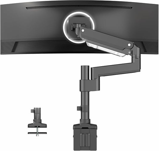 VIVO Premium Aluminum Single Screen Pneumatic Spring Monitor Arm Desk Mount Stand with Extension Pole | Fits One Screen up to 35" (STAND-V101GT)