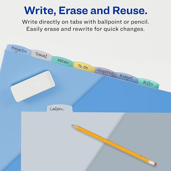 Avery Write & Erase Pocket Plastic Dividers for 3 Ring Binders, 8 Tab Sets, Multicolor, Works with Sheet Protectors (31701) (Pack of 24)