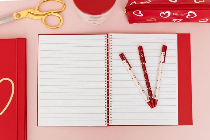 kate spade new york Pen and Pencil Case with Office Supplies for Adults, Zip Pouch Includes 2 Pencils, Sharpener, Eraser, and Ruler, Brushstroke Hearts