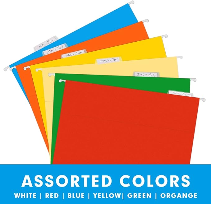 Hanging File Folders, RAZCC 60 Pack Reinforced Hanging Folders Letter Size, Designed for Bulky Files, Filing Cabinet, Adjustable Tabs, Assorted Colors