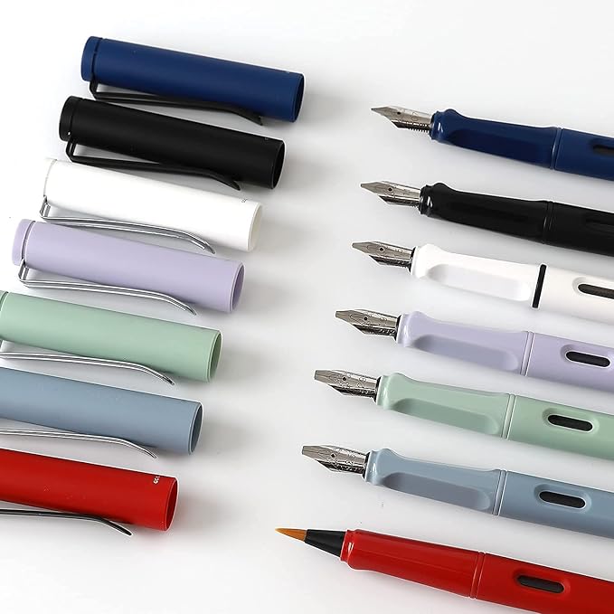 GC QUILL Calligraphy Fountain Pen Set- 7 with Different Nibs and 40 Ink Cartridges for Beginners- MU-09
