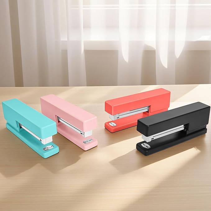 Office Desktop Stapler - 25 Sheet Capacity with 830 Staples and Staple Remover,Staplers for Desk,Non-Slip for School, Home, Pink