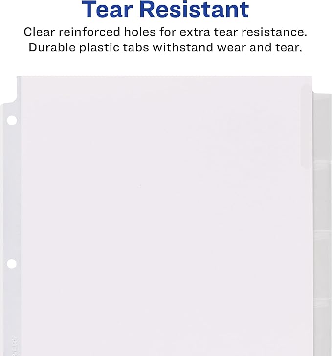 Avery Big Tab Extra-Wide Insertable Clear Tab Dividers for 3 Ring Binders, 8-Tab Set, White, 6 Sets (11254)