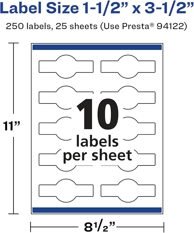 Avery Glossy White Wraparound Band Labels, Sure Feed Technology, 1.5" x 3.5", Cigar Band Labels, 250 Total, Print-to-The-Edge, Permanent Adhesive, Laser/Inkjet Printable