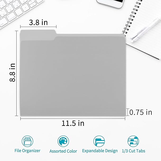 100 Packs Colored File Folders,Grey File Folders,Two Tone Color File Folder 8.5 x 11 Inch,1/3 Cut Tabs Letter Size,Manila File Folders for Office,School and Home,Organization