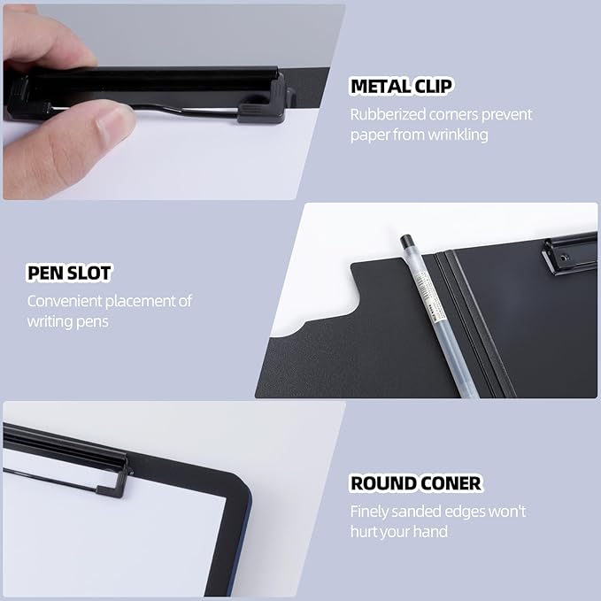 Clipboard Folder, 2 Pcs A4 Foldable Clipboard with Horizontal and Vertical Double Metal Clips, 360 Degree Foldable Binder Clipboards with Pen Holder, File Cover Work Folder Clipboards, Blue