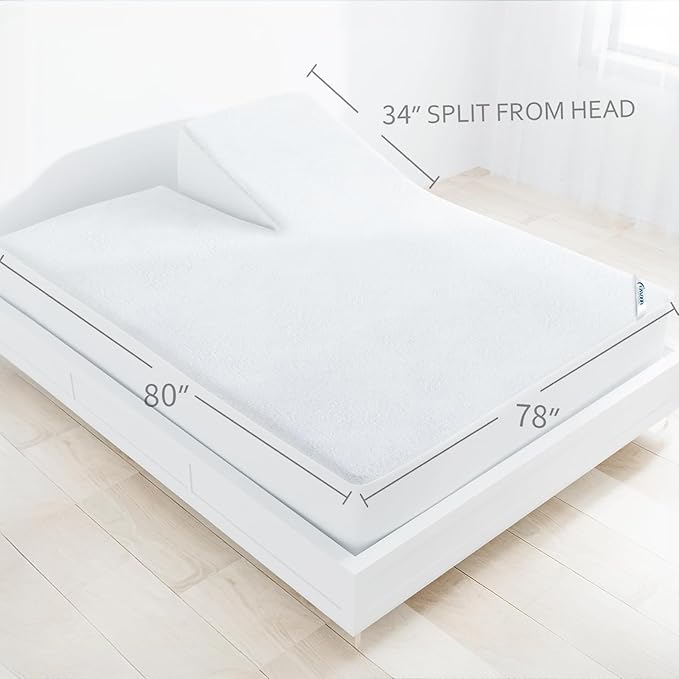 Split Head King Size Mattress Protector Waterproof,for Adjustable Bed, 34" Top Split from Head,Smooth Top,Breathable Skin Friendly and Noiseless Fitted Sheet,Viscose Terry Mattress Cover