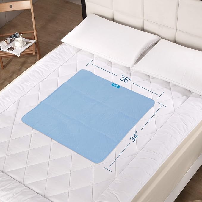 Bed Pads Washable Waterproof(2 Pack, 34 x 36), Washable and Reusable Incontinence Chuck Pads Anti Slip Pee Pads Underpad Sheet Protector for Adults, Elderly, Kids, Toddler and Pets, Blue