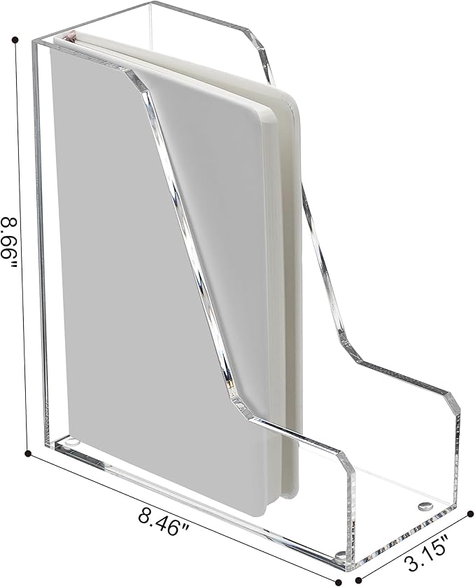 SANRUI 2 Pack Acrylic Magazine File Holder, Vertical File Sorter Holders Desk Organizer, Clear Folder Organizer Document Rack for Office Desktop, Home Workspace, 8.66inx8.46inx3.15in