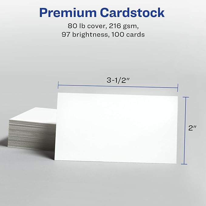 Avery Printable Business Cards with Sure Feed Technology, 2" x 3.5", White, 100 Blank Business Cards, Inkjet Printer Paper (28371)