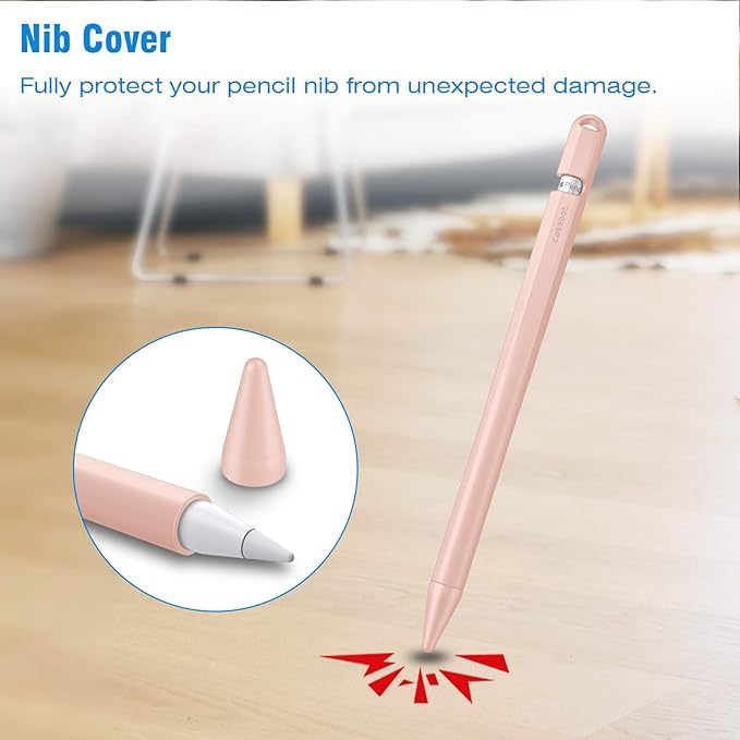 Fintie Silicone Sleeve Compatible with Apple Pencil 1st Generation, Ultra Light Pen Skin Case Cover Soft Protective Pencil Grip Holder with 2 Nib Covers & Cable Adapter Tether, Pink Sand