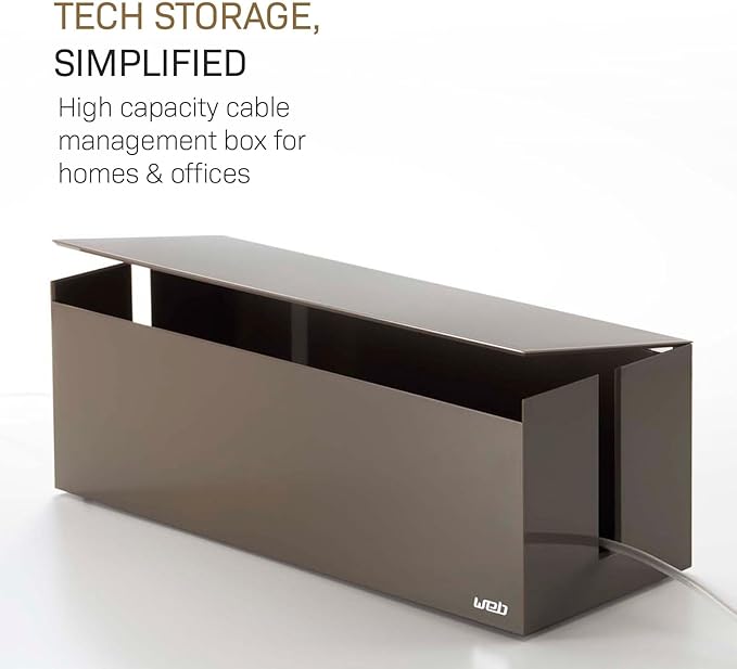 YAMAZAKI Home Cable Management Box – Cord Organizer Box with Lid, Minimalist Cable Storage for Office, Abs Plastic - Abs Plastic
