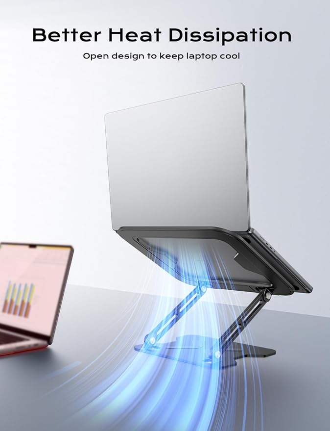 Adjustable Laptop Stand for Desk, Metal Foldable Laptop Riser, Portable Laptop Holder Mount, Ventilated Cooling Notebook Stand for MacBook Air Pro, All 10-16'' Notebooks Laptops Black