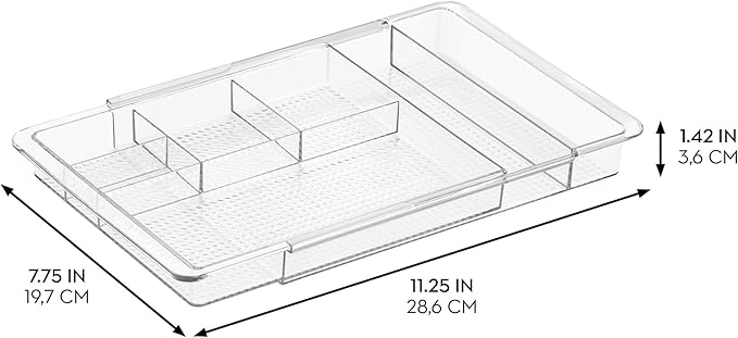 iDesign Expandable Vanity Drawer Organizer, The Clarity Collection – 11.25” to 18.5”, Clear