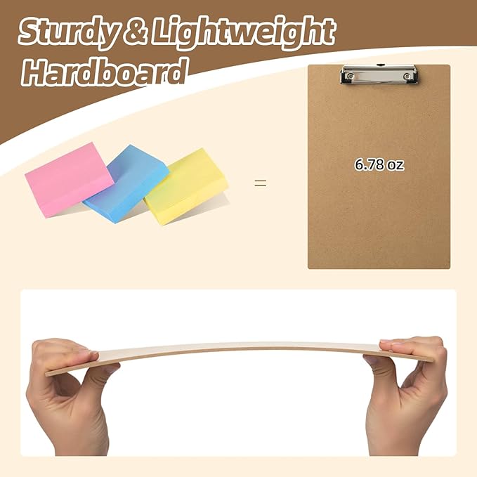 HappyHapi 10 Pack Clipboard 8.5 x 11 Letter Size Clip Boards Bulk, A4 Wooden Hardboard Office Clipboards Pack for Classroom, Work-Meetings, Brown