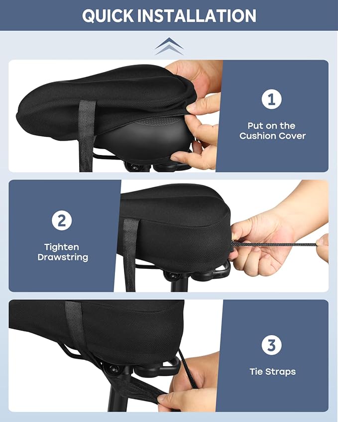 Bike Seat Cushion, Comfortable Bicycle Saddle Cover for Indoor and Outdoor Cycling, Padded Gel Cover for Exercise, Mountain & Road Bikes, Universal Fit for Peloton & Stationary Bikes