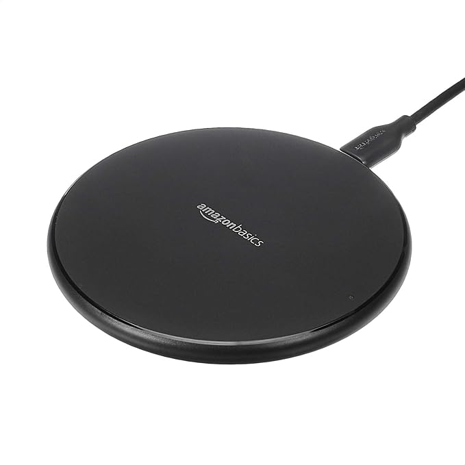Amazon Basics 15W Qi Certified Fast Wireless Charging Pad with USB Cable for iPhone 15/14/13/12/11/X, Samsung and LG, Case Compatible, Black