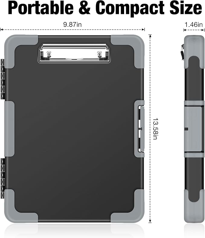 Sooez Toughest Clipboard with Storage, Internal Pen Pouch Included, Letter/ A4 Size, Shockproof Heavy Duty Plastic Clip Boards 8.5x11”, High Capacity Clipboards Box Case for Contractor Trucker Driver
