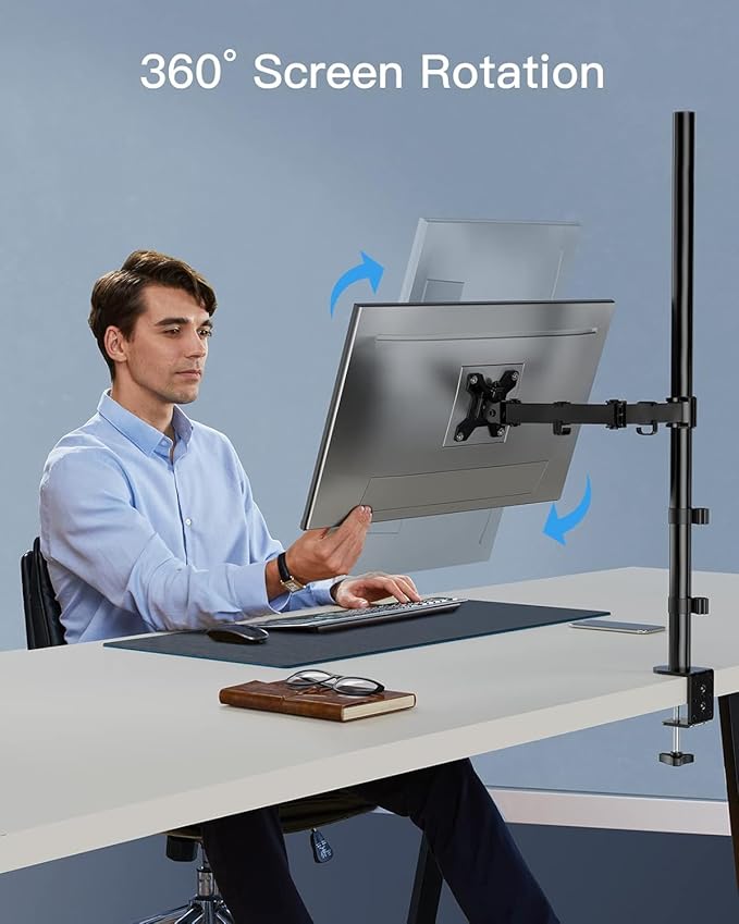 HUANUO Single Monitor Arm with 39 inch Extra-Tall Pole, Adjustable Computer Desk Mount for 13–32 inch Screens and up to 38 inch Ultrawide Screens, Hold 22 lbs, Monitor Stand with C-Clamp & Grommt Base
