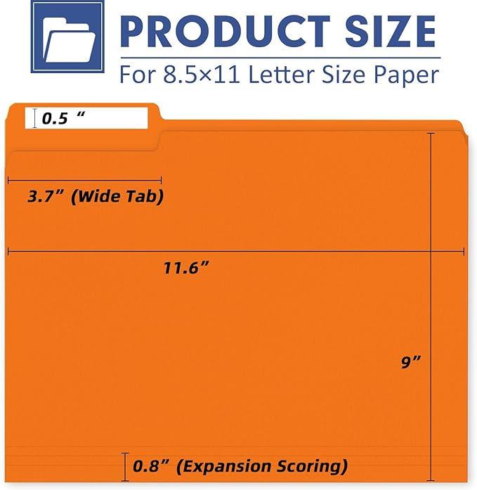 File Folder, PANDRI 120 Pack Colored File Folder, 1/3 Cut Tab, Letter Size, Assorted 12 Colors Filing Folder for Office School Business