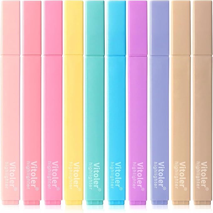 Vitoler 10 Pack Aesthetic Highlighters Soft Chisel Tip Bible Pastel Highlighters Cute Rainbow Color No Bleed Bible Highlighter,Great for Painting,Noting,Marking