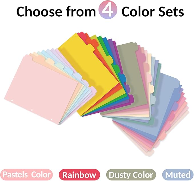 Sooez 8 Tabs Long-Lasting Plastic Write & Erase Large Tabs Dividers for 3 Ring Binder, Aesthetic Cute Pastels Binder Dividers for Student, Teacher, Office, Home Organizers, 1 Set, Dusty Color