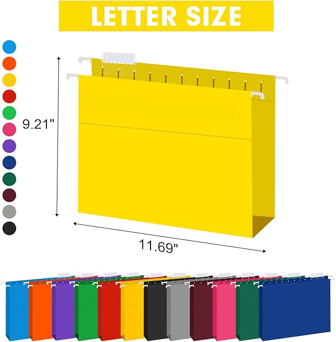 HERKKA Extra Capacity Hanging File Folders, 60 Pack Reinforced Letter Size Hanging Folders with Heavy Duty 3 Inch Expansion, Designed for Bulky Files, Medical Charts, 12 Assorted Colors