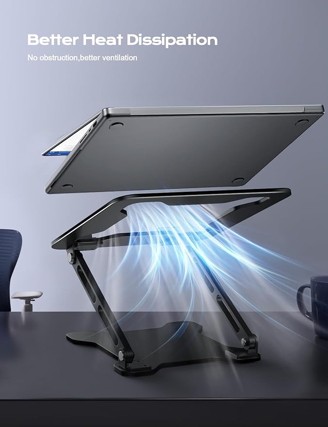 Adjustable Laptop Stand for Desk, Metal Foldable Laptop Riser, Ventilated Cooling Bracket, Ergonominc Computer Notebook Stand for Desk Compatible with 10-15.6“ Laptops