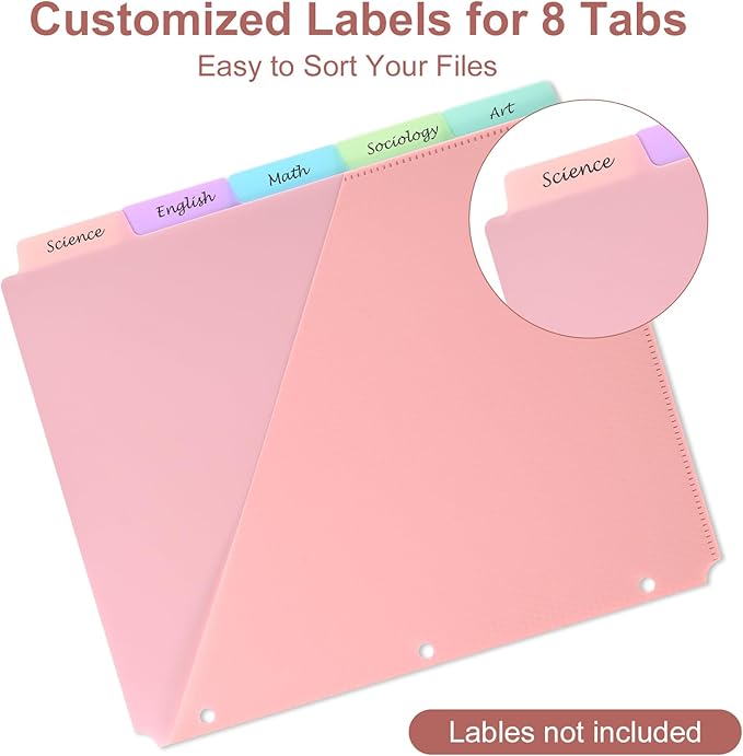 5 Tabs Dividers with Pockets for 3 Ring Binder, 15 Counts Binder Dividers for US Letter Size, Binder Dividers with Tabs for School Office and Home Organization, 5 Pastel Color (3)