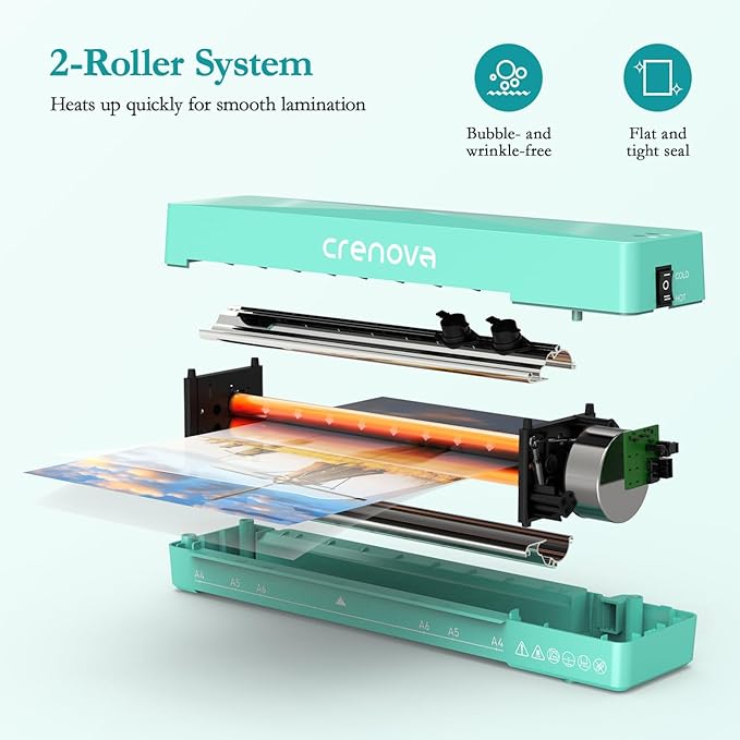 Crenova Laminator Machine with 10 Laminating Sheets, A4 Laminating Machine Hot & Cold with Fast Warm Technology, Thermal Laminator 9 Inch for Home Office School Business Green