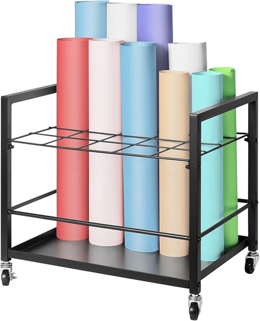 VEVOR Blueprint Storage Rack, 20 Slots Blueprint Holder with Wheels, Mobile Metal Blueprint Storage Cart for Map Poster Architectural Construction Plan, Roll File Organizer for Home, Office, School