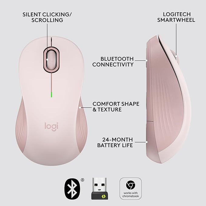 Logitech Signature M550 Wireless Mouse - for Small to Medium Sized Hands, 2-Year Battery, Silent Clicks, Bluetooth, Multi-Device Compatibility - Rose