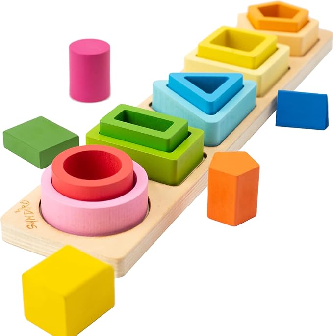 Montessori Toys for 1 2 3 Year Old Boys Girls-Wooden Sorting & Stacking Toys for Baby Toddlers,Educational Shape Color Sorter Preschool Kids Gifts…