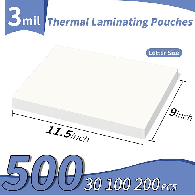3 Mil Laminating Sheets 500 Packs, Thermal Laminating Pouches Holds 8.5" x 11" Sheets, Clear Laminator Plastic Paper 9 x 11.5 Inches - Rounded Corner Letter Size