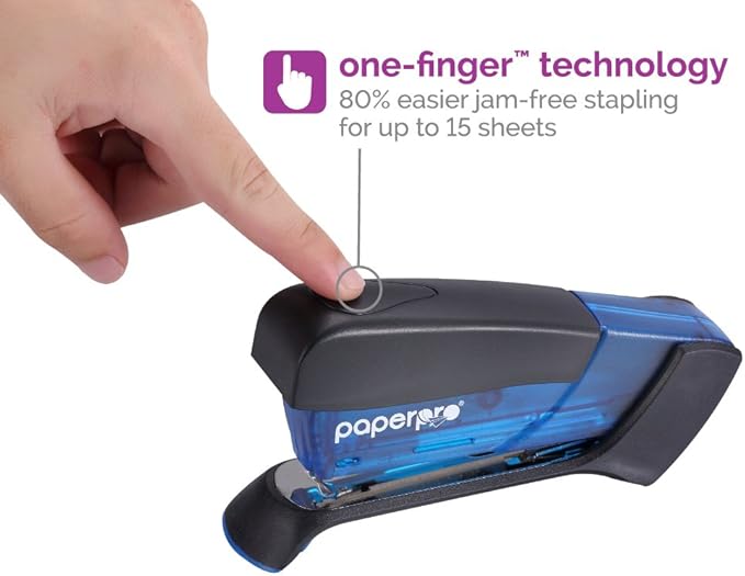 PaperPro Compact Classic Desktop Stapler, 15 Sheet Capacity, No Effort, One Finger, 80% Easier Stapling, Blue