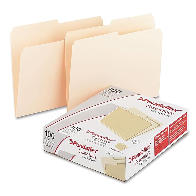 Pendaflex File Folders, Letter Size, Manila, 1/2 Cut, 100/BX (752 1/2), Letter