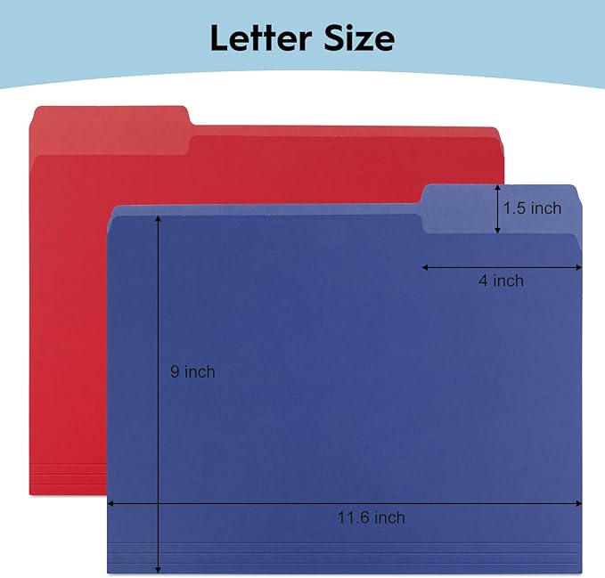 30-Pack Color File Folders, 1/3 Cut Tab, Assorted 5 Colors Letter Size Manilla Folder for School/Office/Classroom