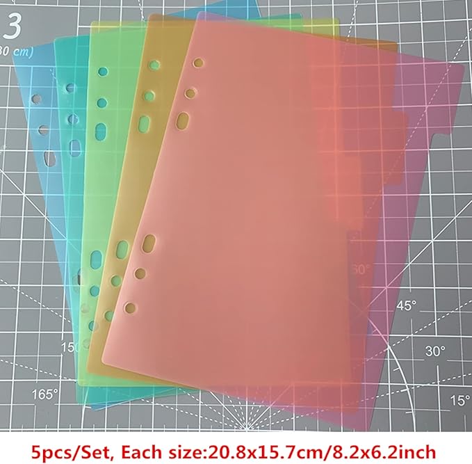 6PCS A5 6 Ring Binder Cover Clean Transparent Soft PVC Tab Dividers for Binders Tab Binder Dividers for 2/3/4/6Ring Binders Refillable Notebook Shell withMatte surfaceforStamp & Die Storage