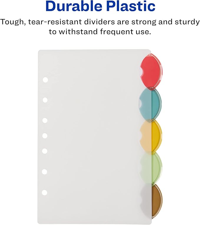 Avery Insertable Style Edge Plastic Mini Dividers for 3 Ring Binders, 5.5" x 8.5", 5-Tab Sets, Multicolor, 4 Binder Divider Sets (21118)